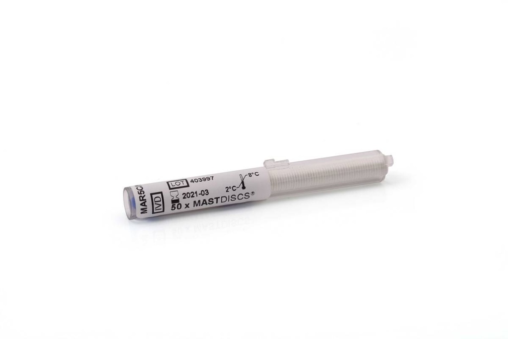 [110116] Amoxicillin/clavulanic acid 20/10 µg MASTDISCS AST susceptibility discs, 5 × 50 discs in cartridges