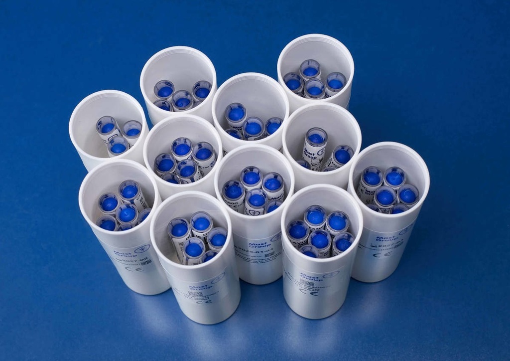 [110312] Bacitracin 10 units MASTDISCS AST jautrumo nustatymo diskeliai, 5 × 50 diskelių kasetėse