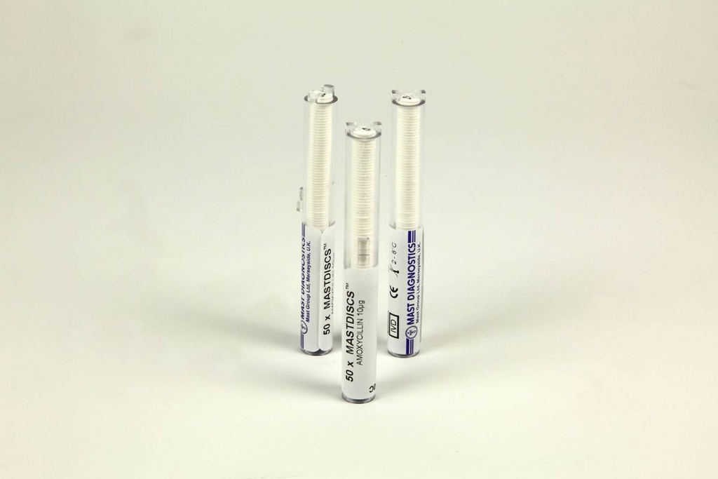 Tobramycin 10 µg MASTDISCS AST susceptibility discs, 5 × 50 discs in cartridges